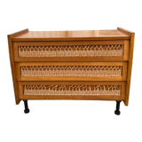 Rattan chest of drawers and vintage wood