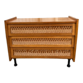Rattan chest of drawers and vintage wood