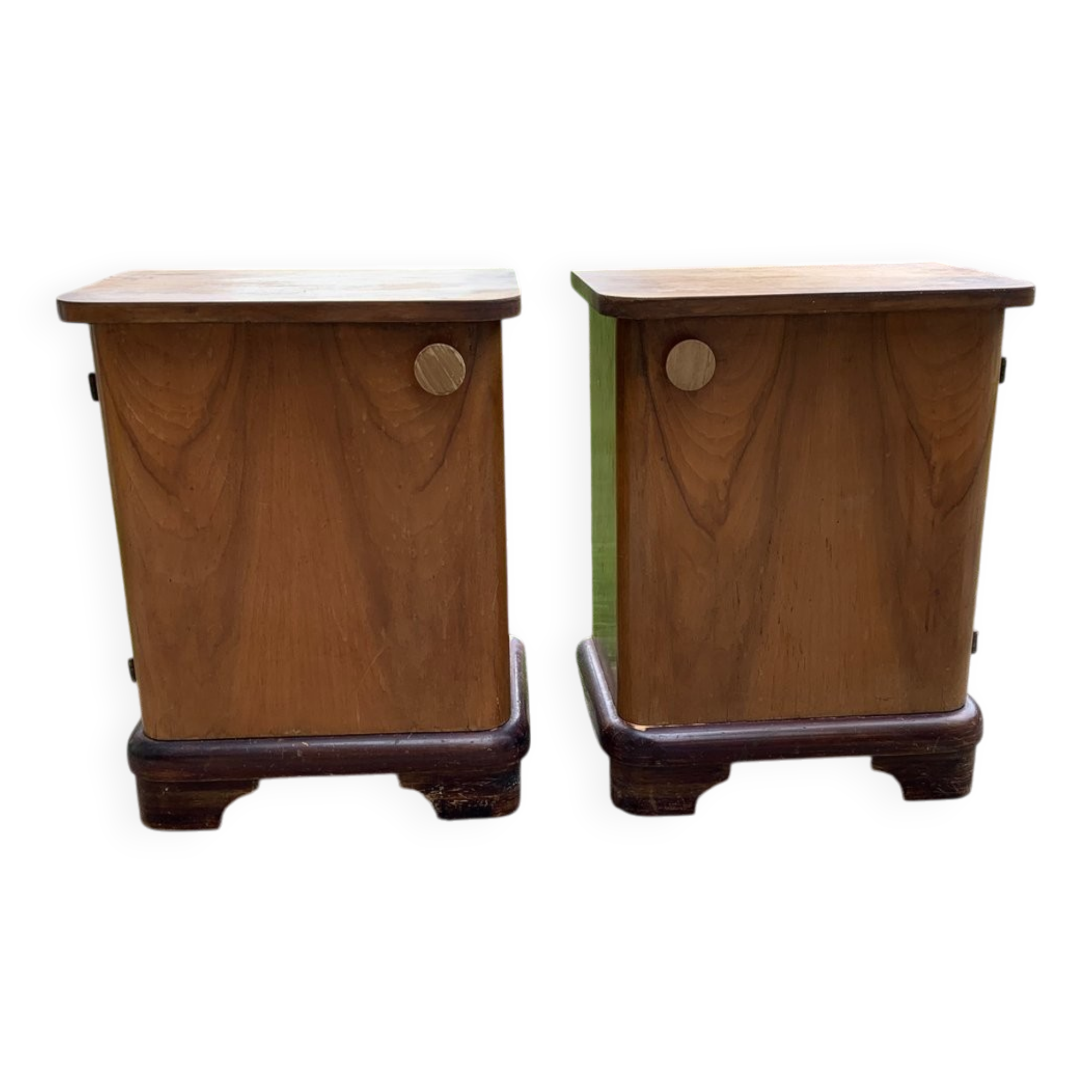 Pair of Hungarian Art Deco bedside tables in brown wood, 1930s — set of 2