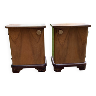 Pair of Hungarian Art Deco bedside tables in brown wood, 1930s — set of 2