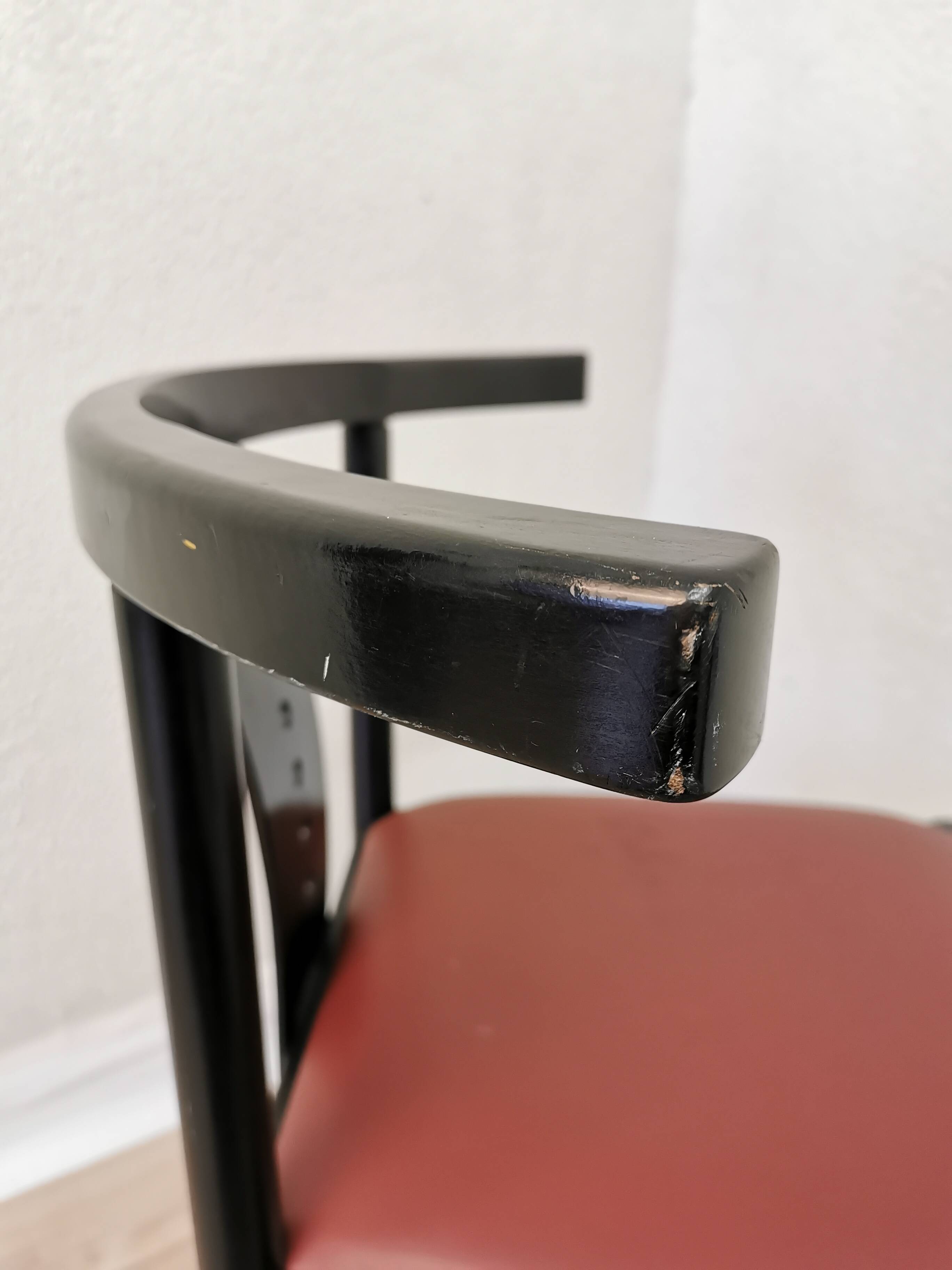 Vintage THONET Bentwood Dining Chair: Postmodern Brown Leather Seat