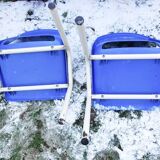 Pair of blue child chairs vintage school office plastic 70s
