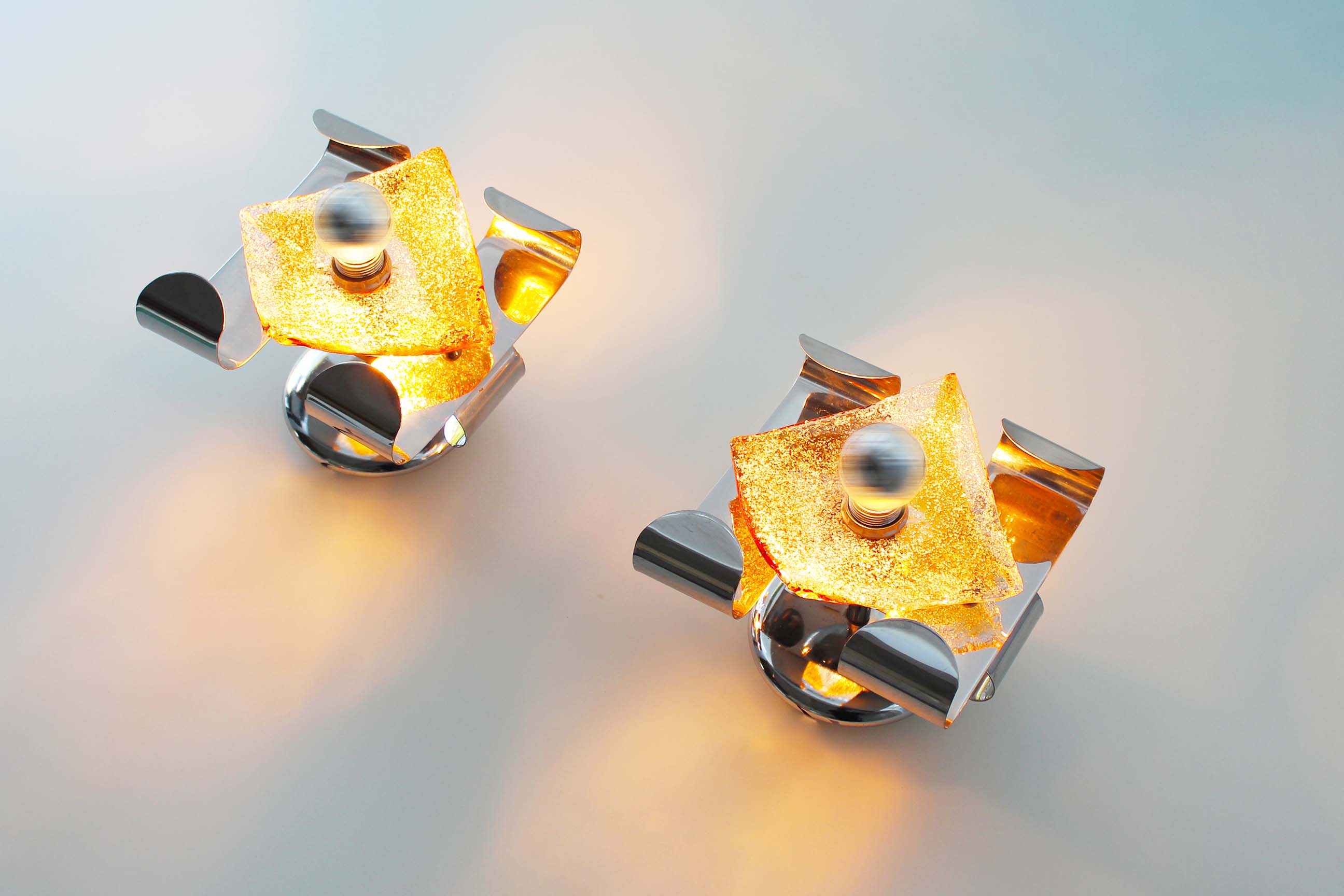 Pair of 1970's Murano Glass Wall Sconces by AV Mazzega