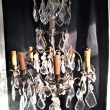Old chandelier with tassels, bronze and crystal, 8 lights. Louis XV style.