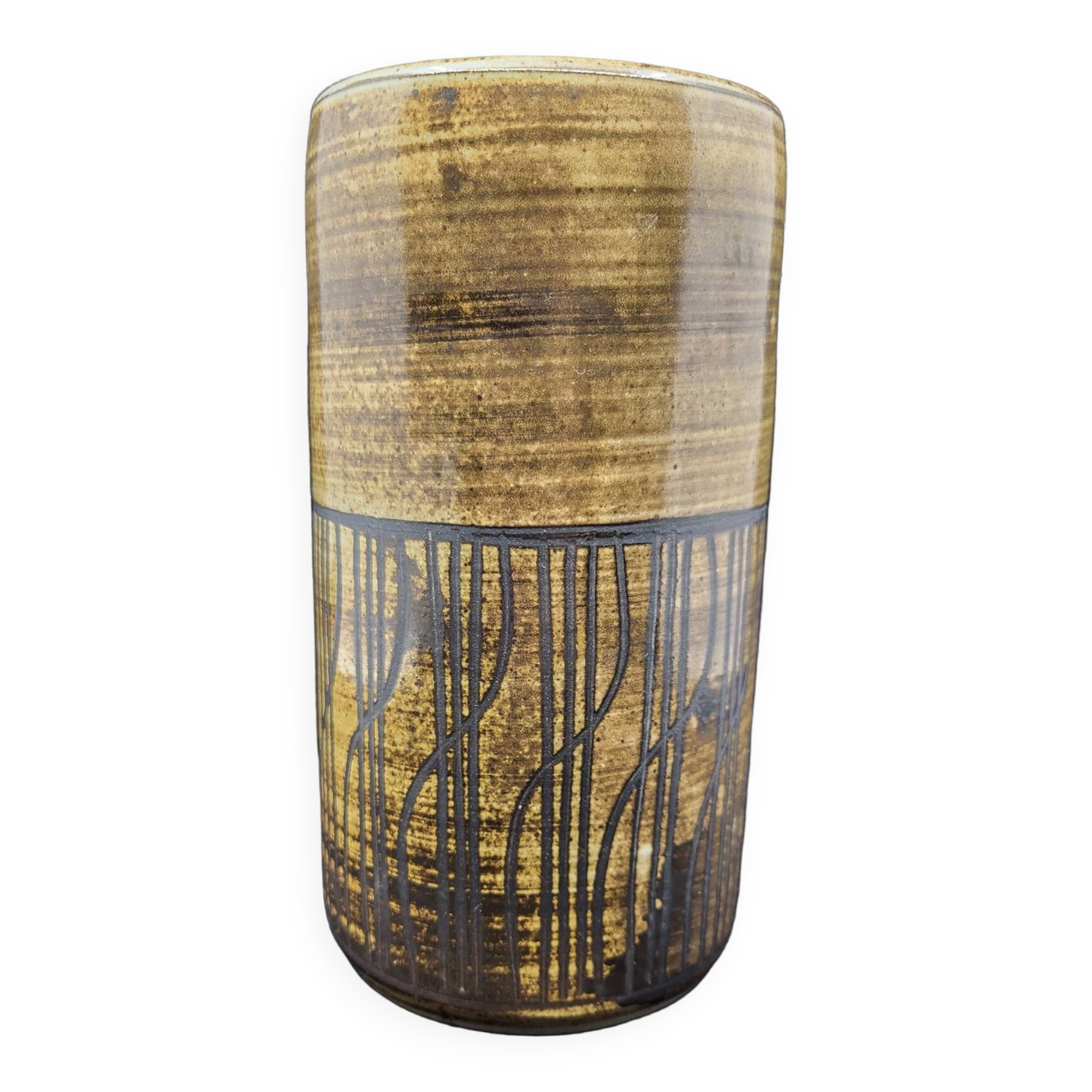 Cylindrical vase with geometric decoration by Dominique Pouchain