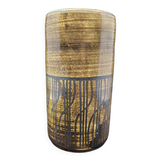 Cylindrical vase with geometric decoration by Dominique Pouchain