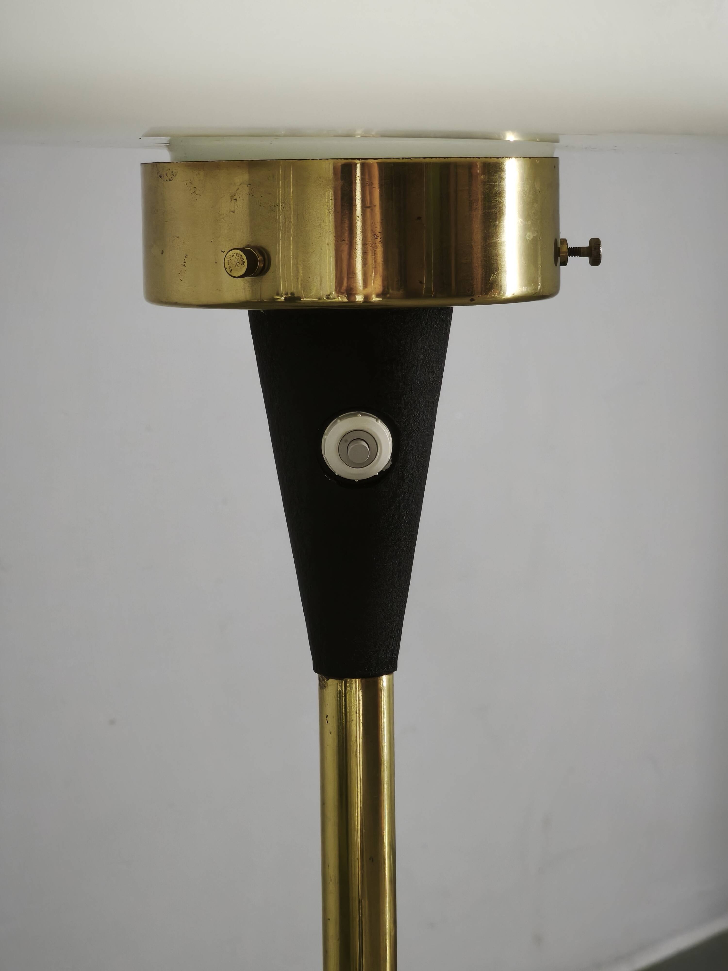1960s Lidokov Space Age Brass and Opaline Glass Floor Lamp