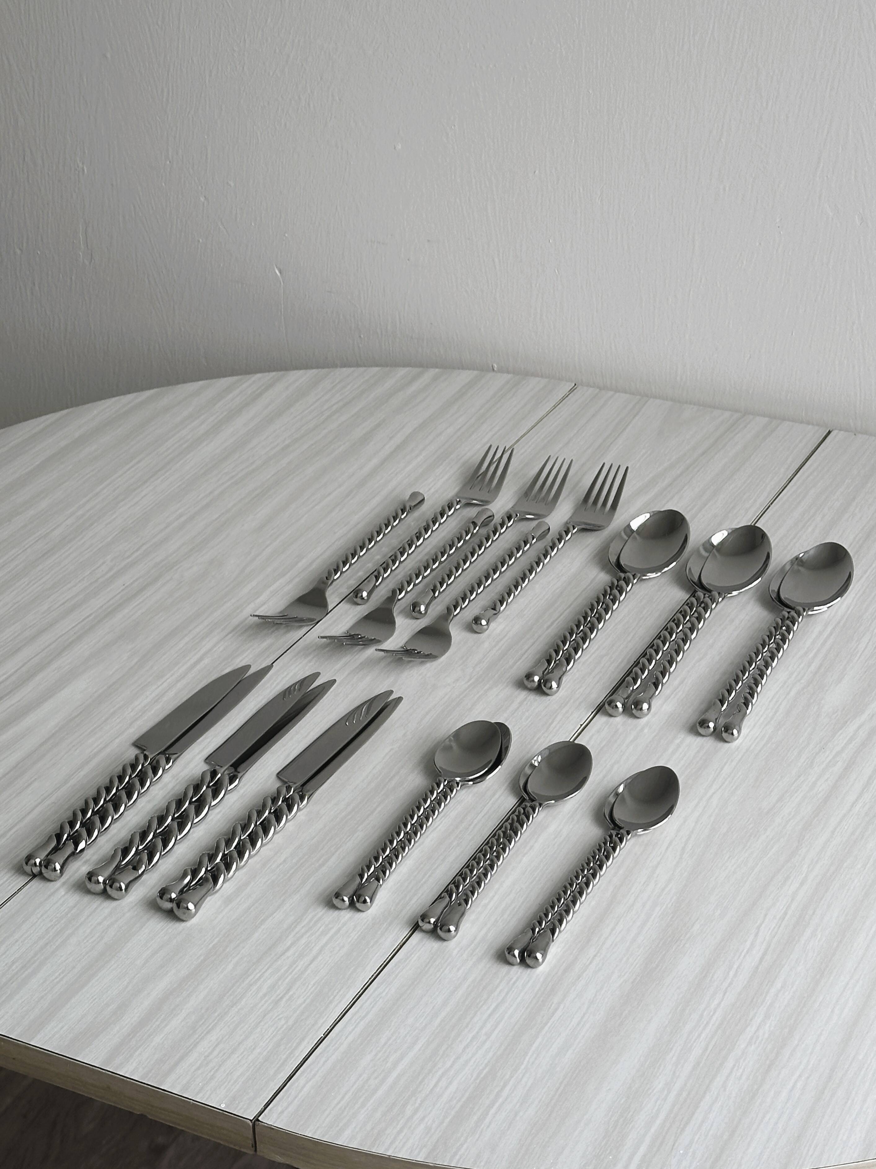24 antique silver-plated twisted metal cutlery sets
