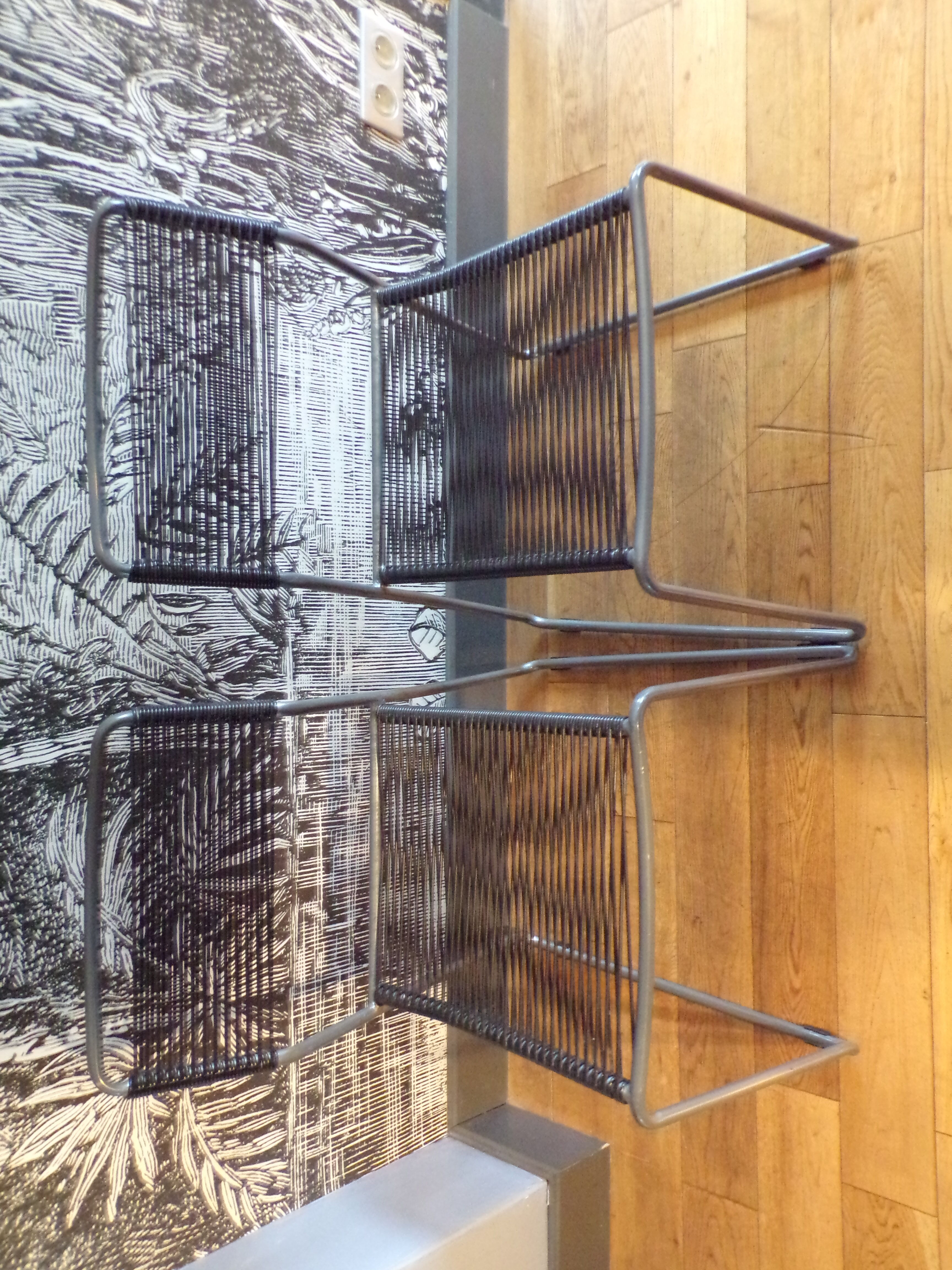 Pair of scoubidou vintage shredded chairs