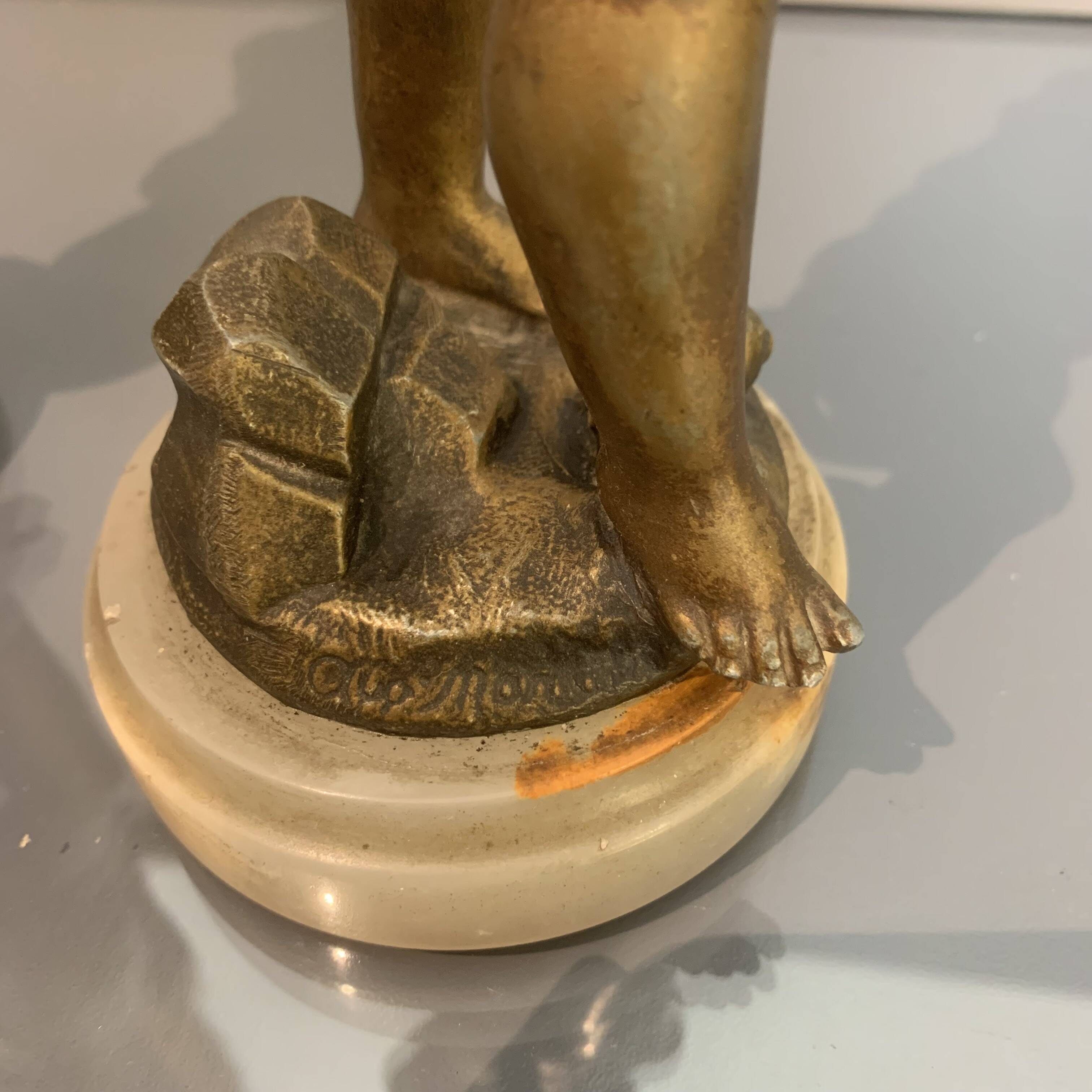 Two bronze statues, Auguste Moreau 'putti' (h25cm) 19th century sculpture