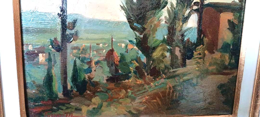 Landscape painting oil on panel Tuscan school 1930s signed