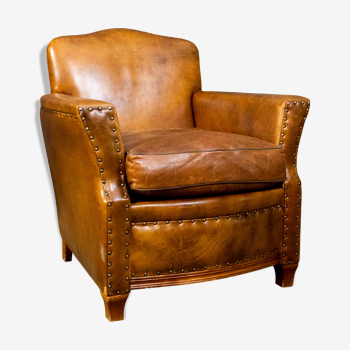 Fauteuil club Art Déco en peau de mouton hollandais des années 1930.