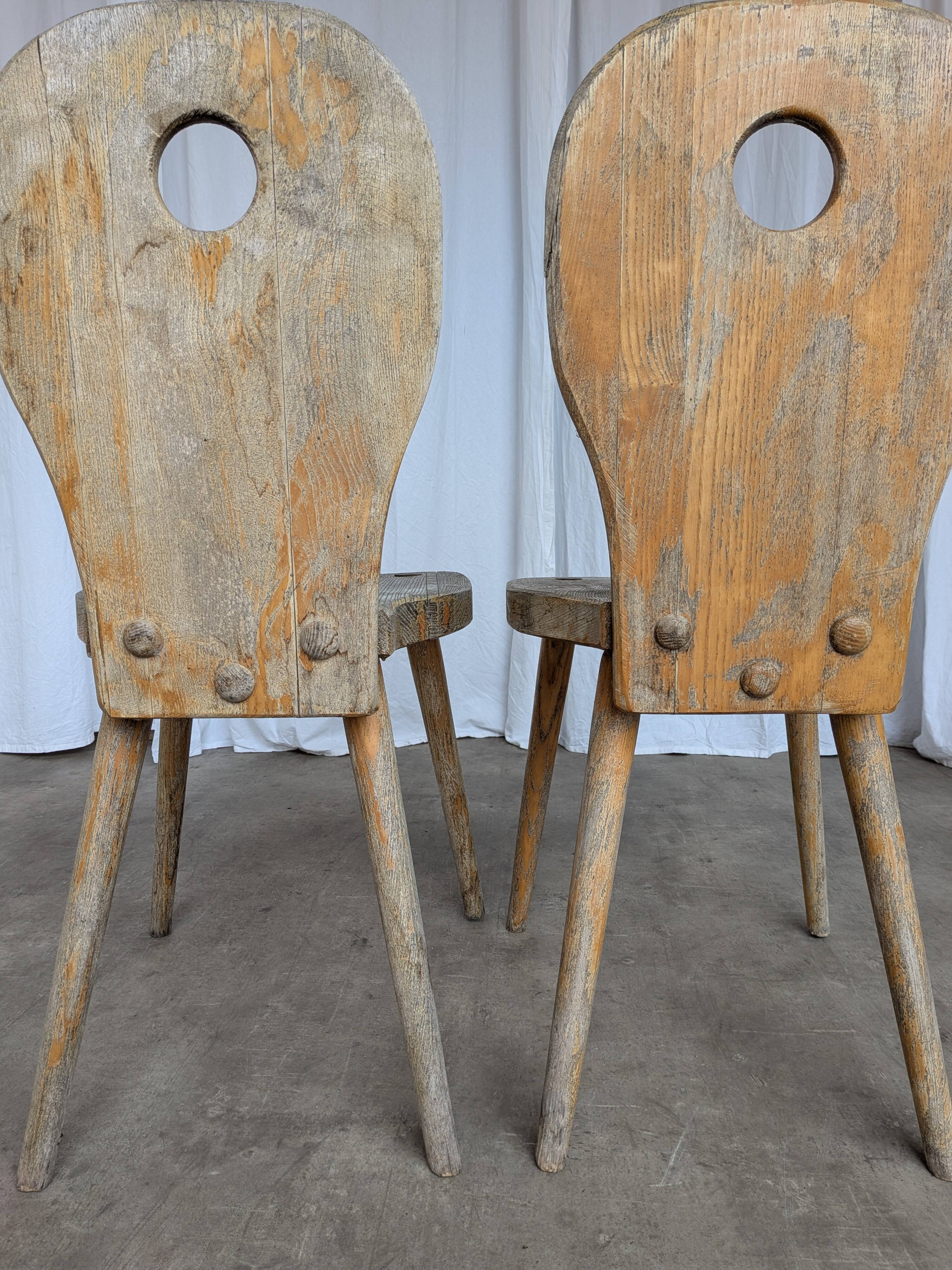 Set of 2 Rustic Primitive Wooden Chairs / Weathered Farmhouse Dining Chairs