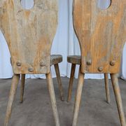 Set of 2 Rustic Primitive Wooden Chairs / Weathered Farmhouse Dining Chairs