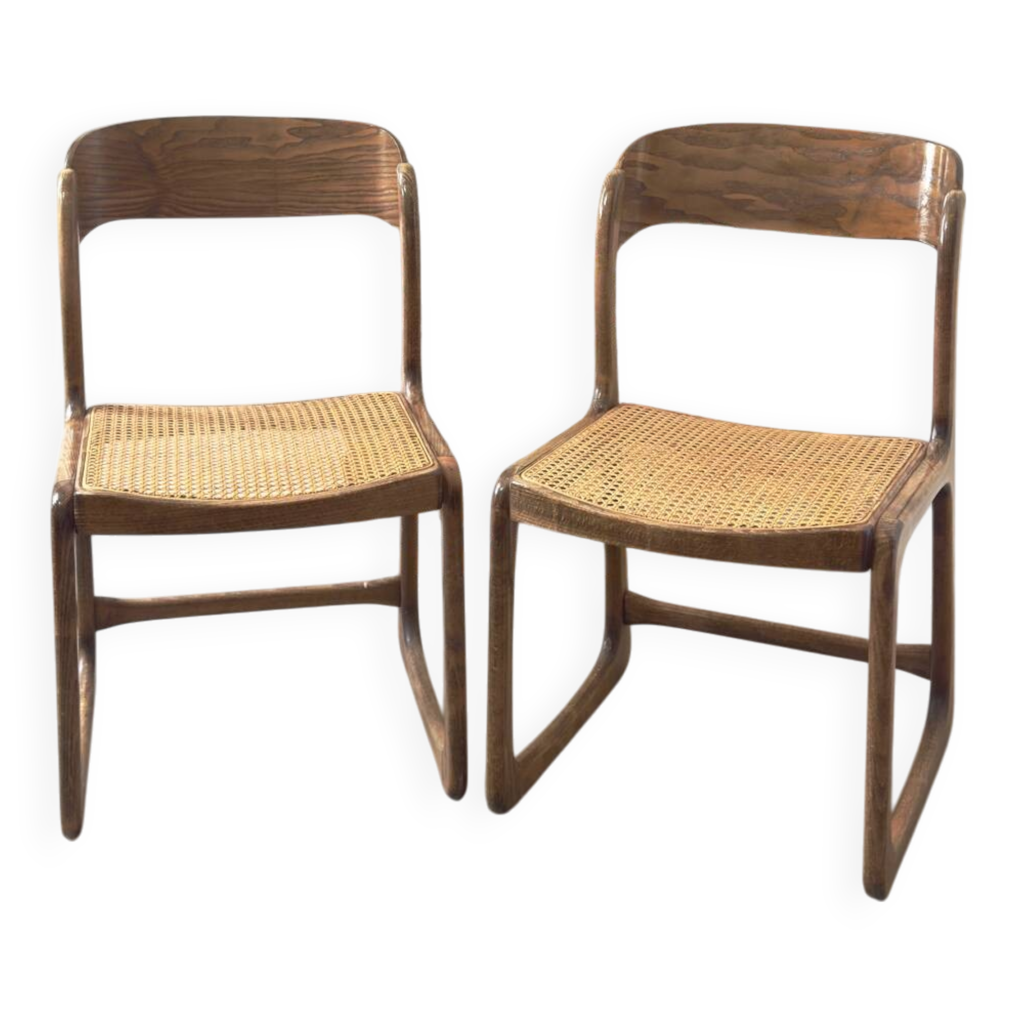 Pair of Baumann caned chairs - flat - sleds