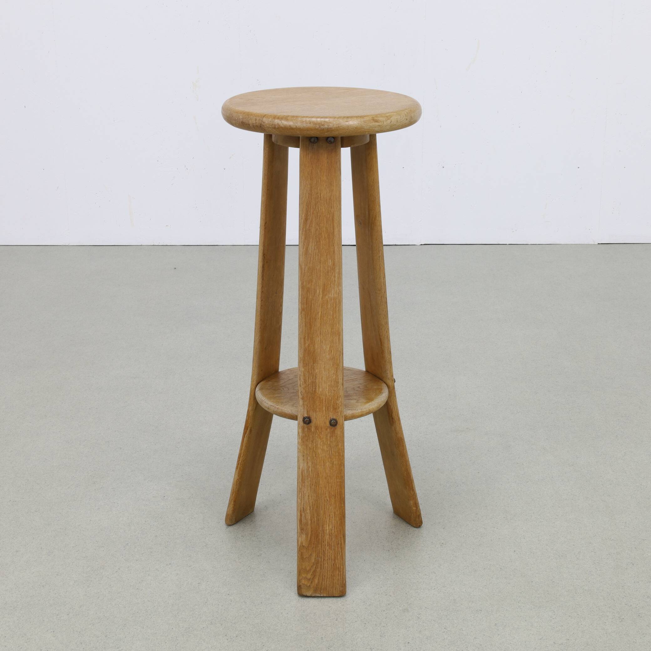 3x Barstools in solid Oak Brutalist, 1970s