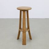 3x Barstools in solid Oak Brutalist, 1970s
