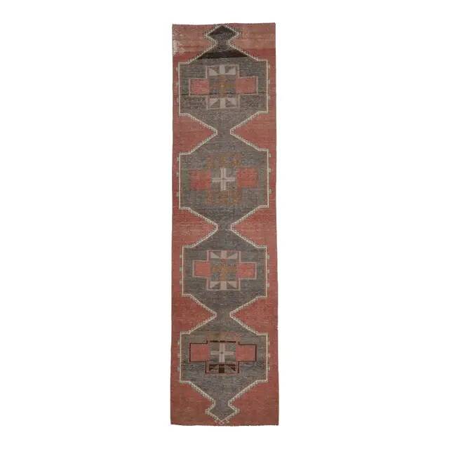 1970s Turkish Oushak Handmade Wool Cotton Orange Runner Rug 102x381