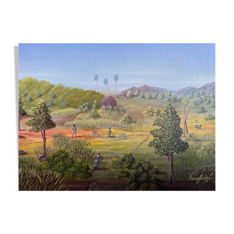 ROMME Joseph, animated naive landscape HST Haiti 20th century