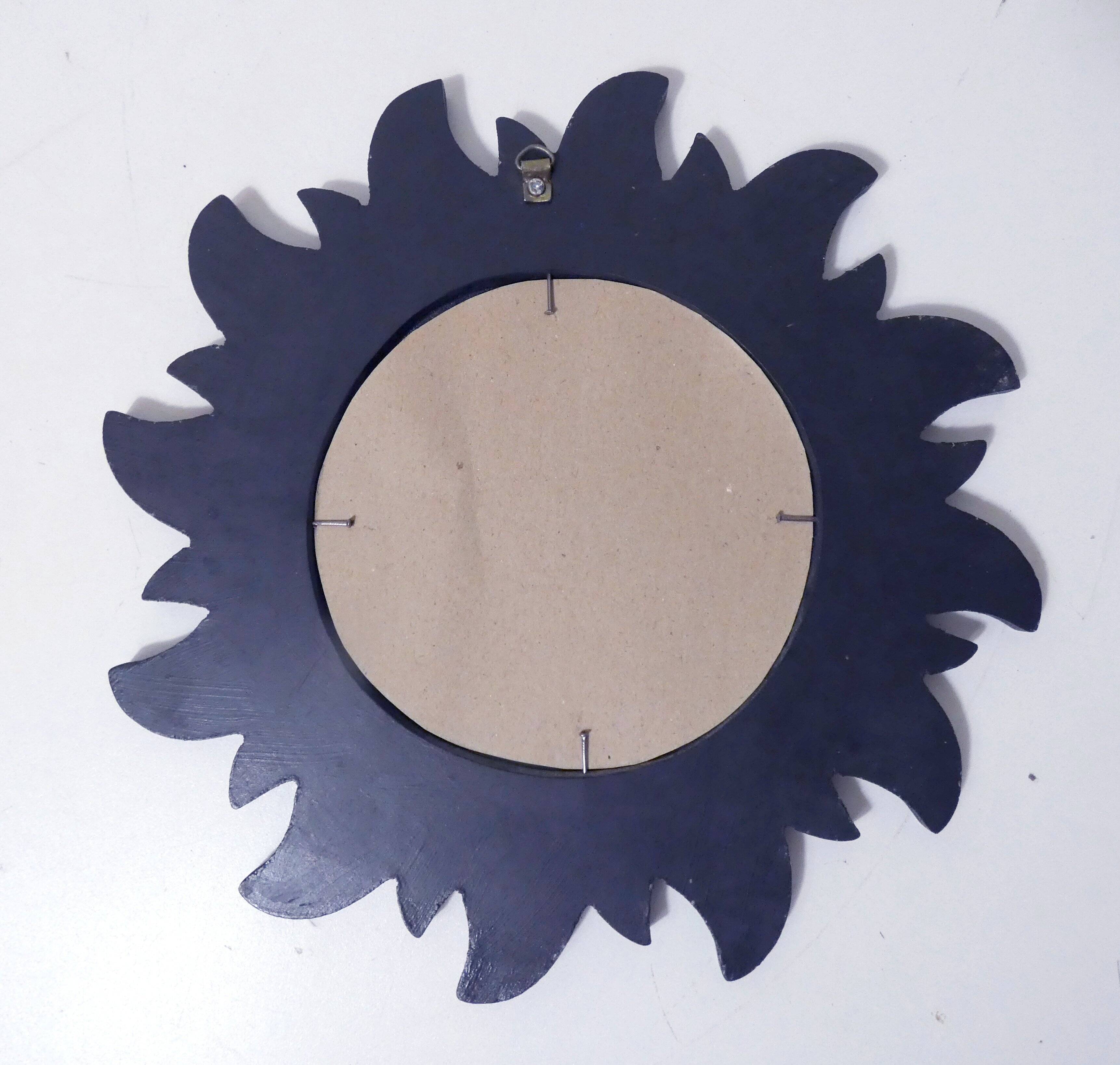 Miroir soleil bleu en bois sculpté vintage