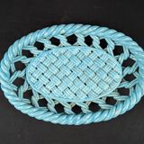 Vallauris green woven ceramic flat basket