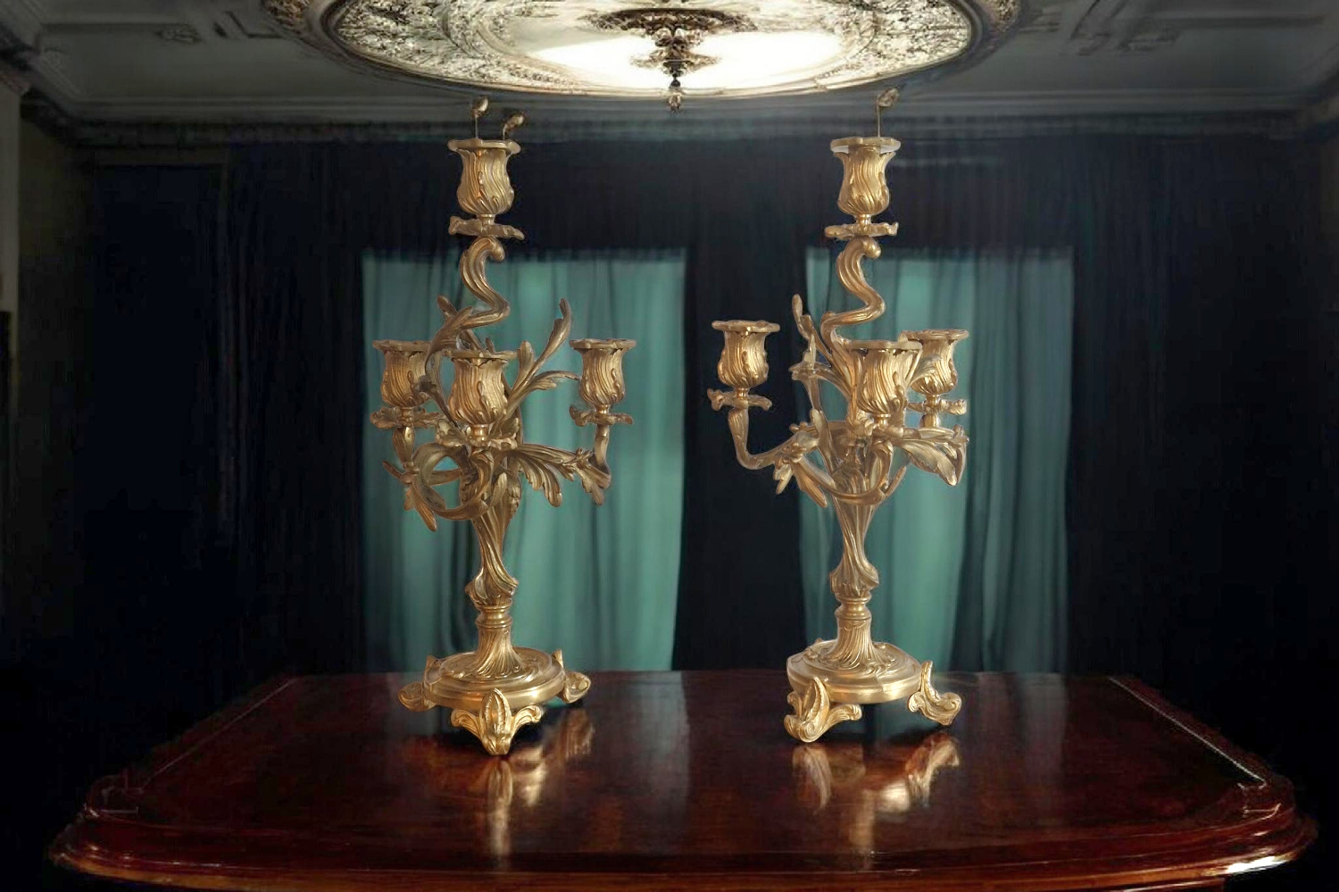 Pair of gilded bronze candelabra – Louis XV style – 19th century