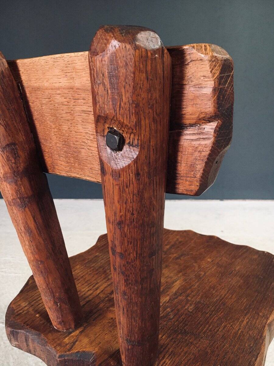 Rustic Alpine Hand-Carved Oak Chair, France, 1920s