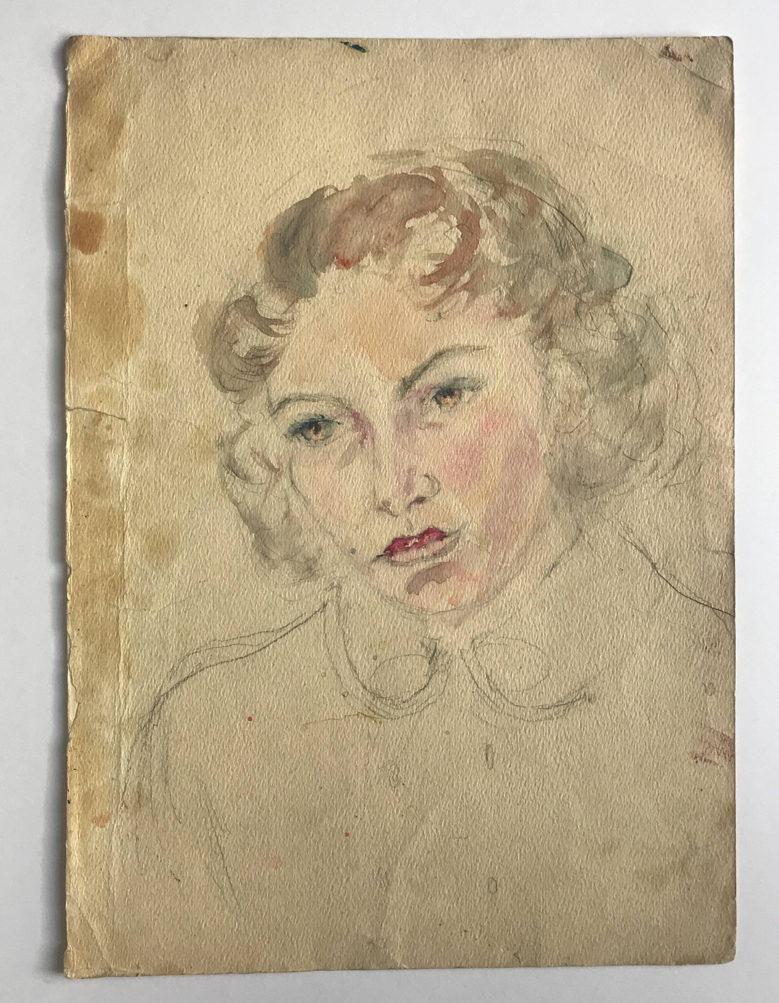 Portrait of a woman, 1950s/1960s. Watercolor and graphite on paper