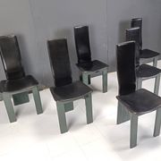 Copy of set of 6 Italian leather and green lacquer dining chairs, 1980s