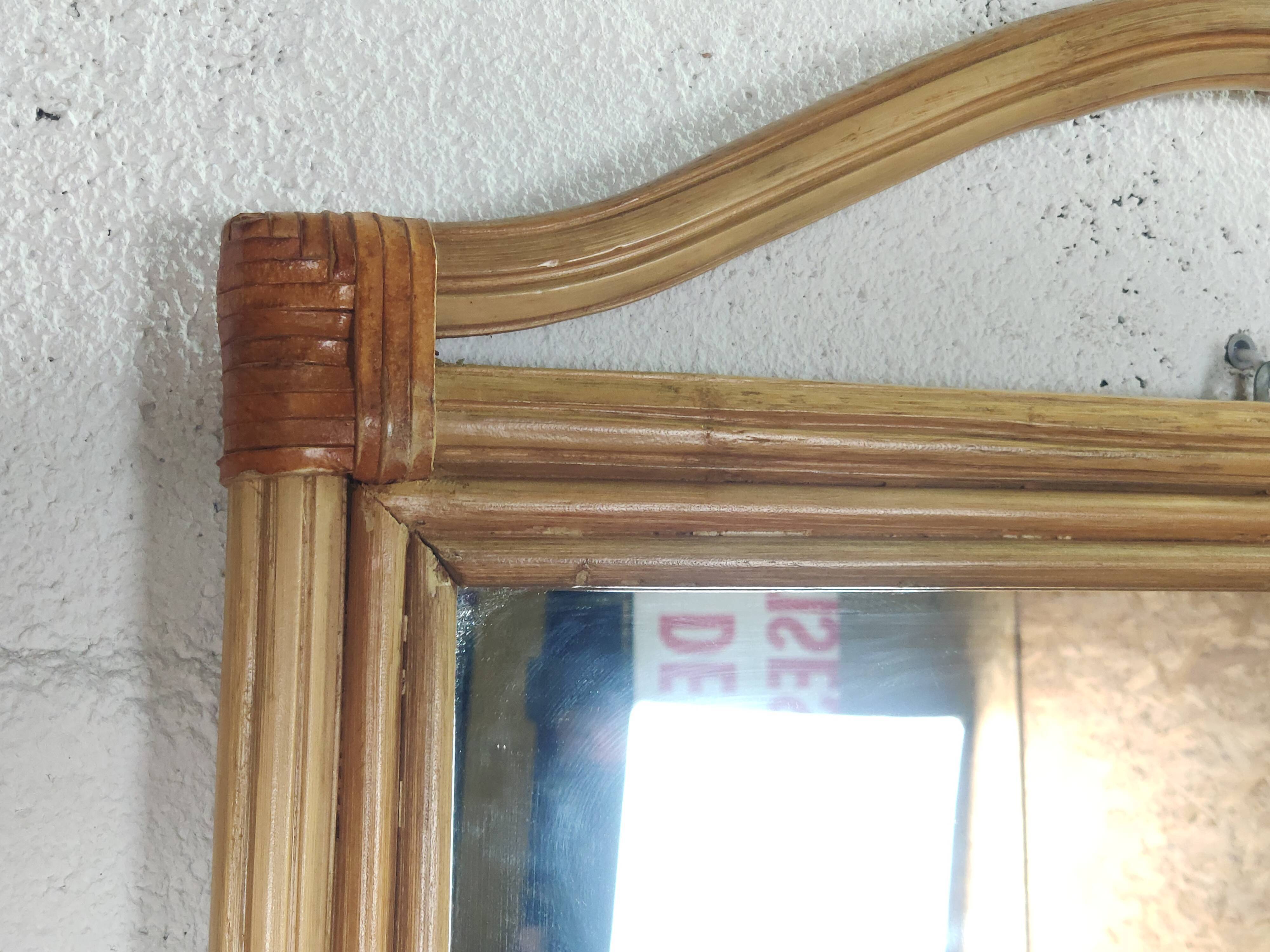 Rattan mirror and leather 100x60