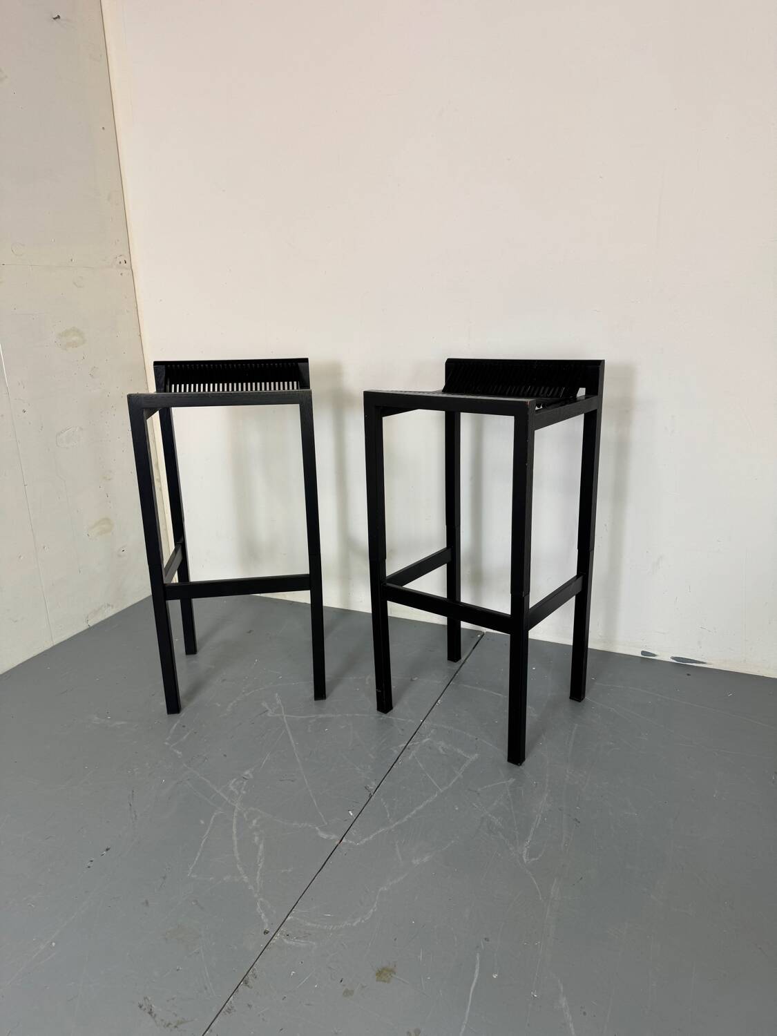 2 Modernist black Wood and Steel Bar Stools by Ruud Jan Kokke, 1980s