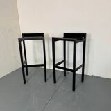 2 tabourets de bar modernistes en bois noir et acier par Ruud Jan Kokke, années 1980