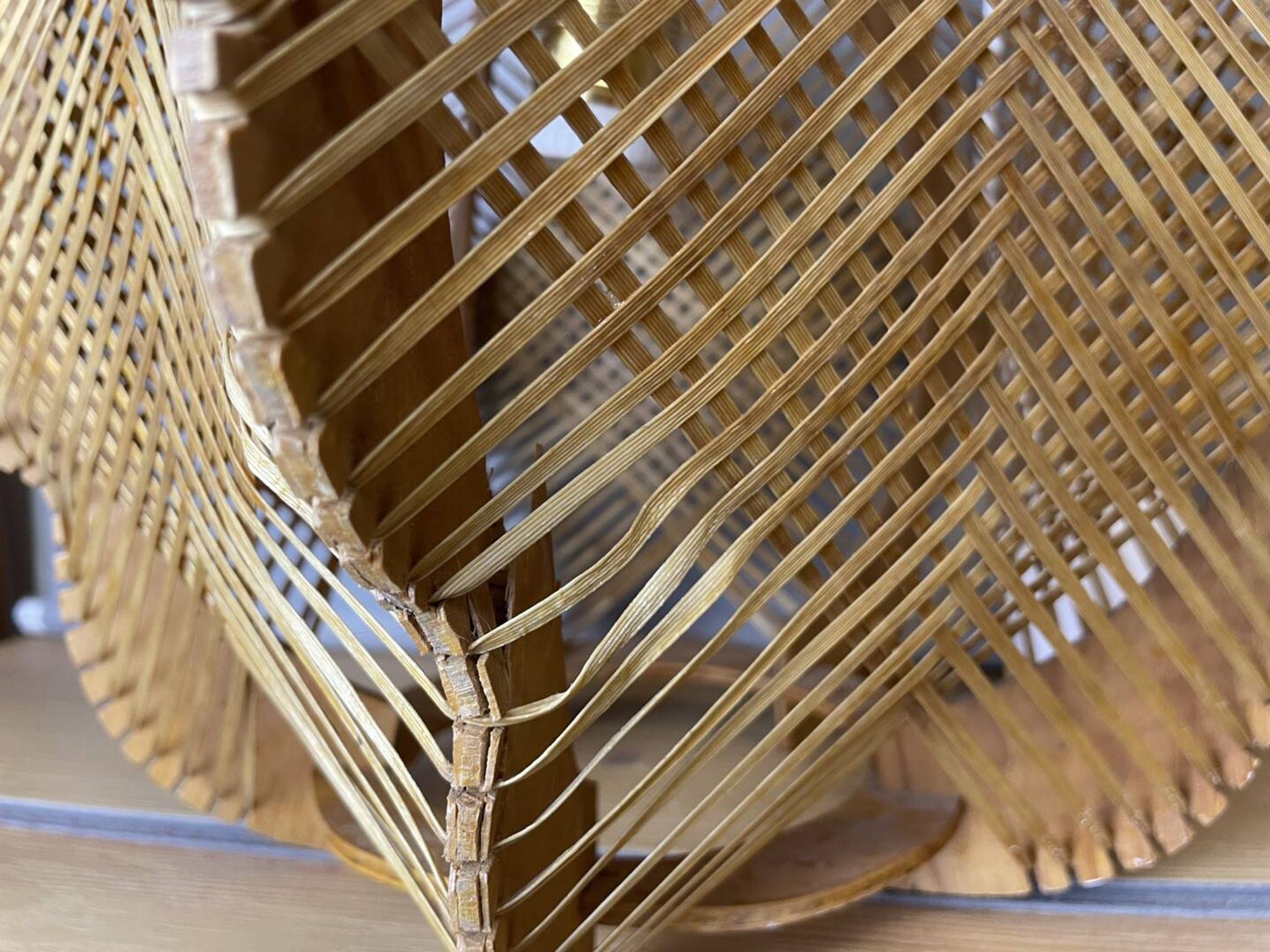 Portuguese mid century wood and straw wooden pendant lamp, 1960s