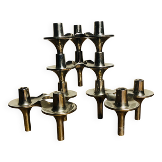 Bougeoirs modulables de métal chromés par Nagel & Stoffi . Set de 4