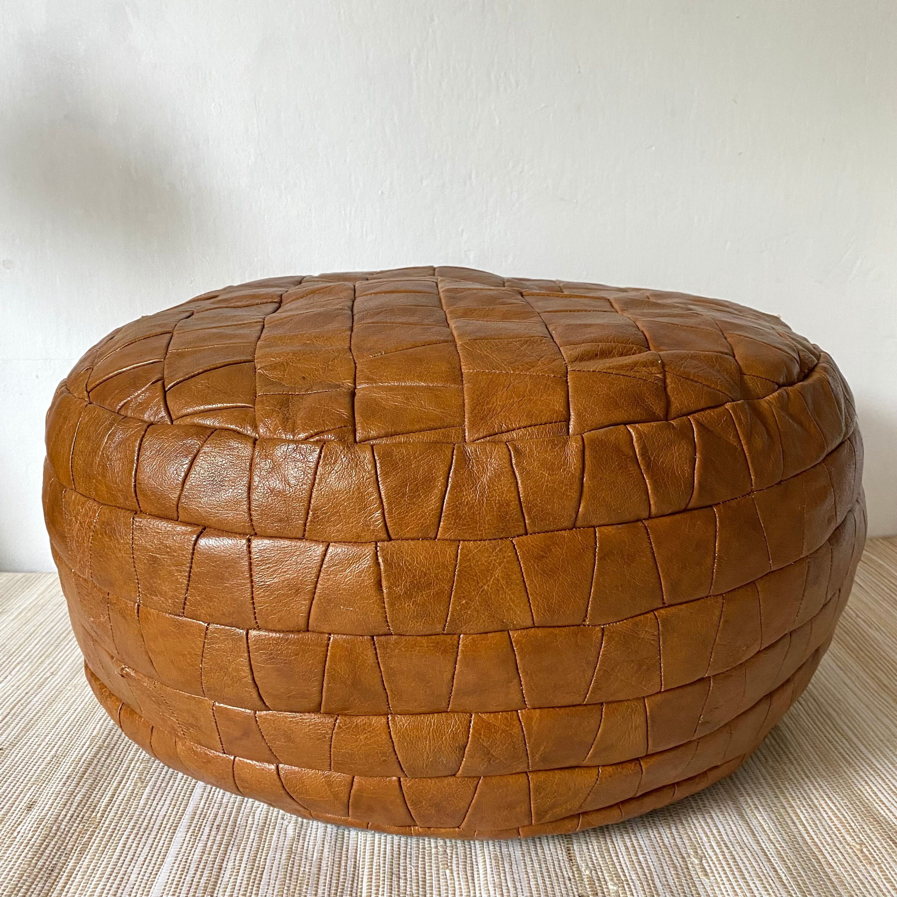Patchwork leather pouf 70s