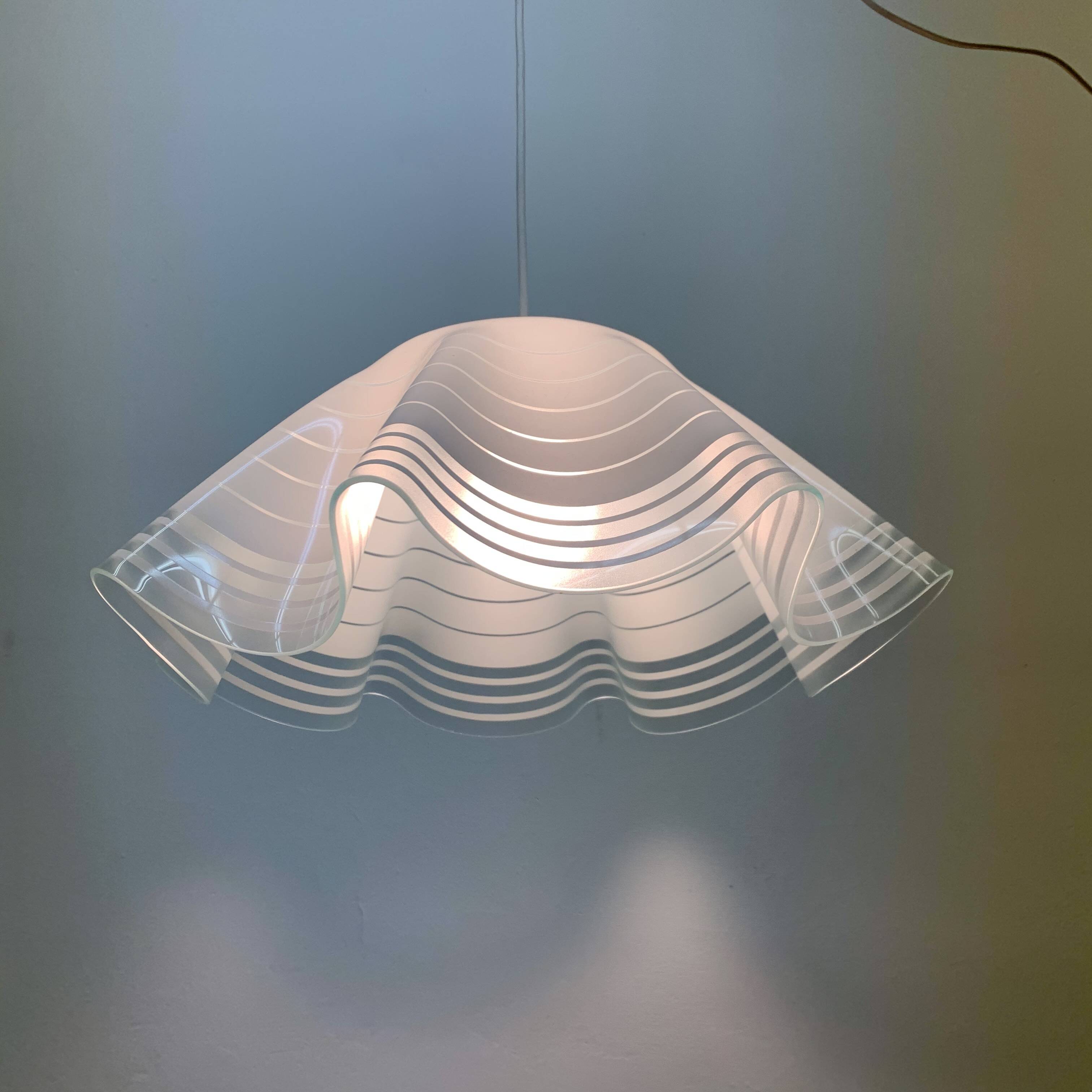 Mid-century minimalist folded glass hanging lamp, 1980’s
