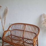 Vintage 1970s rattan bench