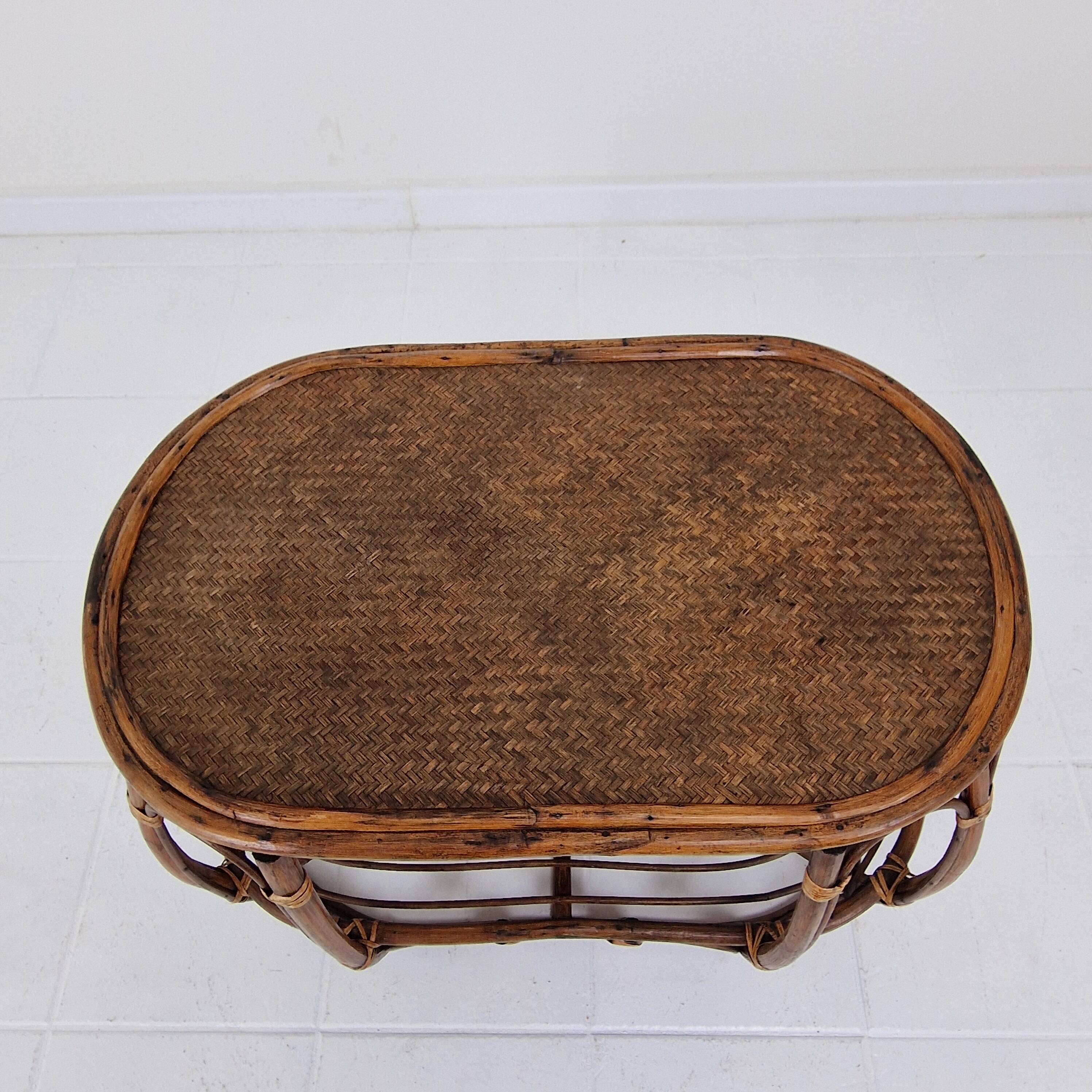 Italian Wicker and Rattan Coffee Table, 1970s