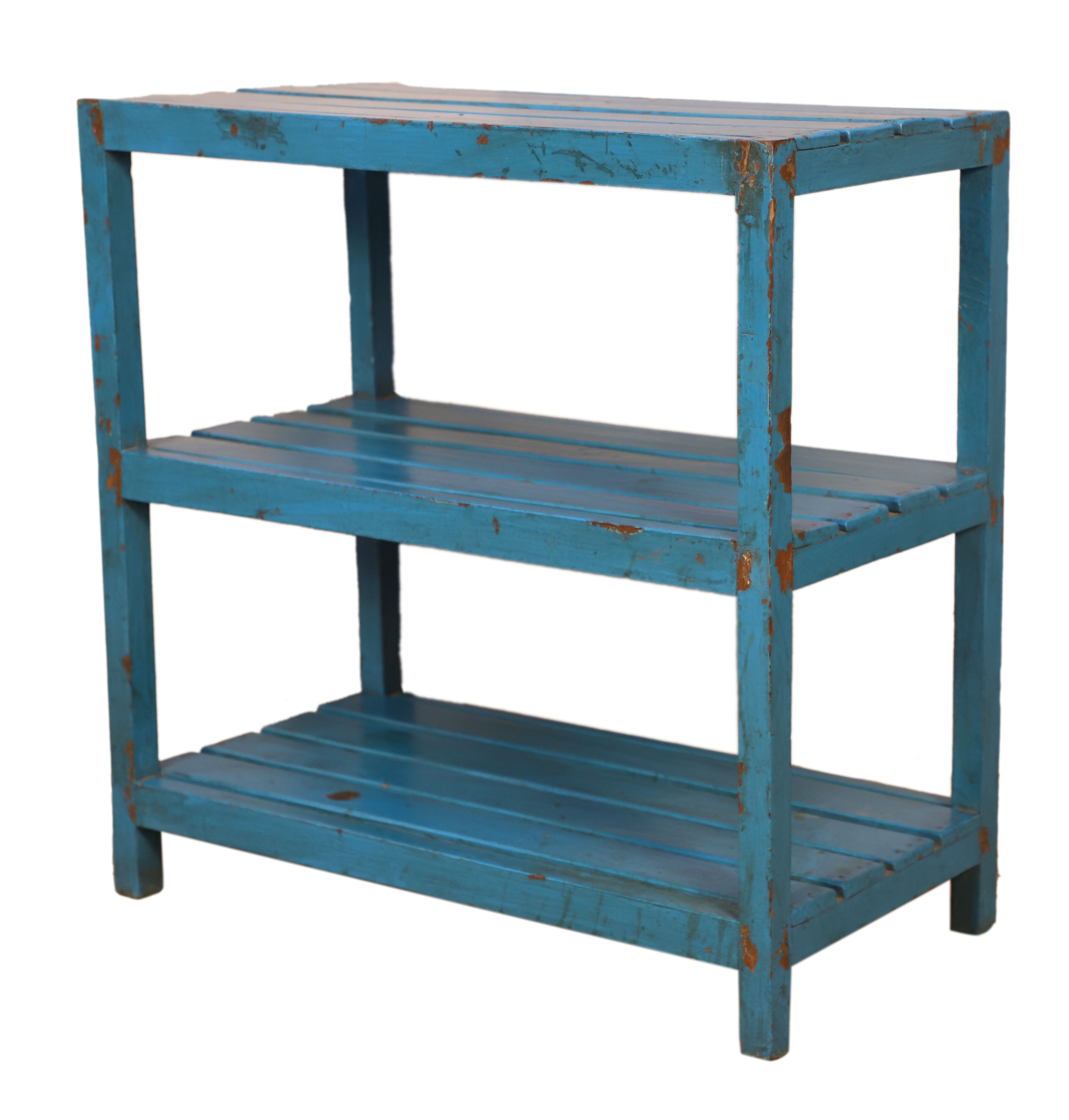 3-level Burmese teak shelf with original blue patina
