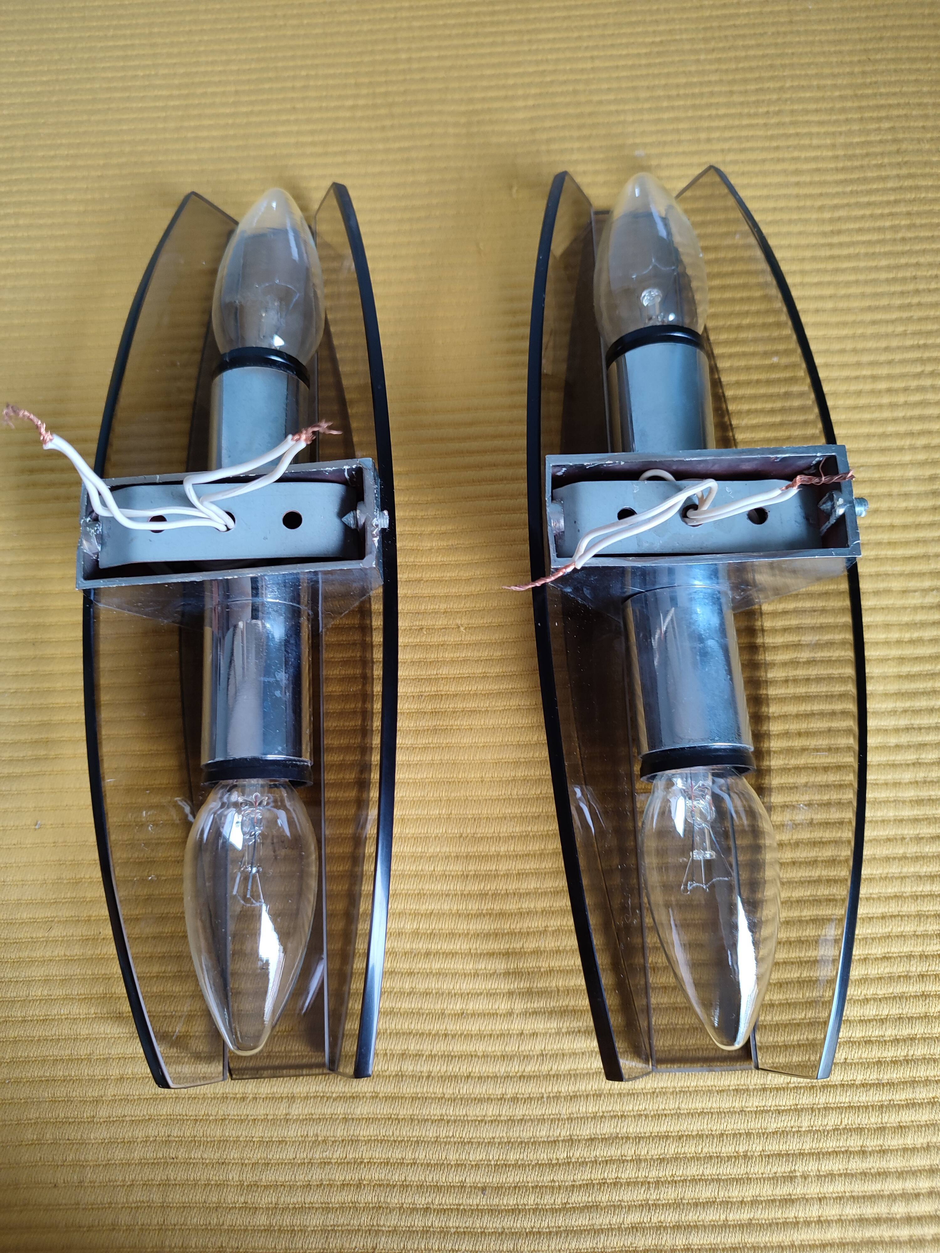 Pair of vintage design double fires smoked glass