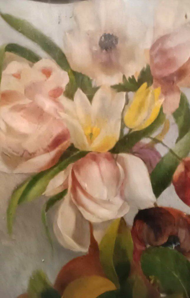 Tableau De La Fin Du 19ème Siècle, Signé, Fleurs, Citrons, Oranges. 67x43