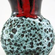 Small corolla vase in black, red and white Fat Lava ceramic - Panassidi Vallauris France - vintage