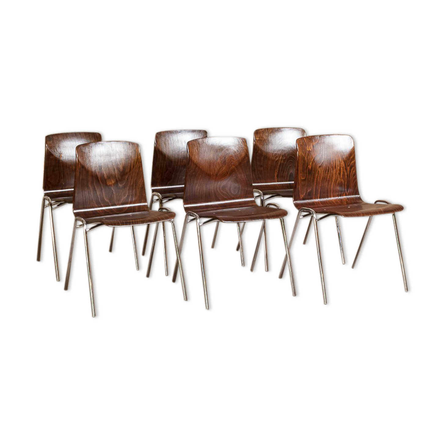 Lot of 6 chairs Thur op Seat in pagwood, 60s