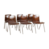 Lot of 6 chairs Thur op Seat in pagwood, 60s
