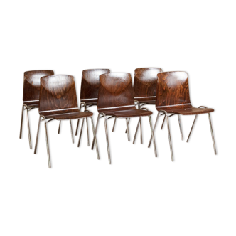 Lot of 6 chairs Thur op Seat in pagwood, 60s