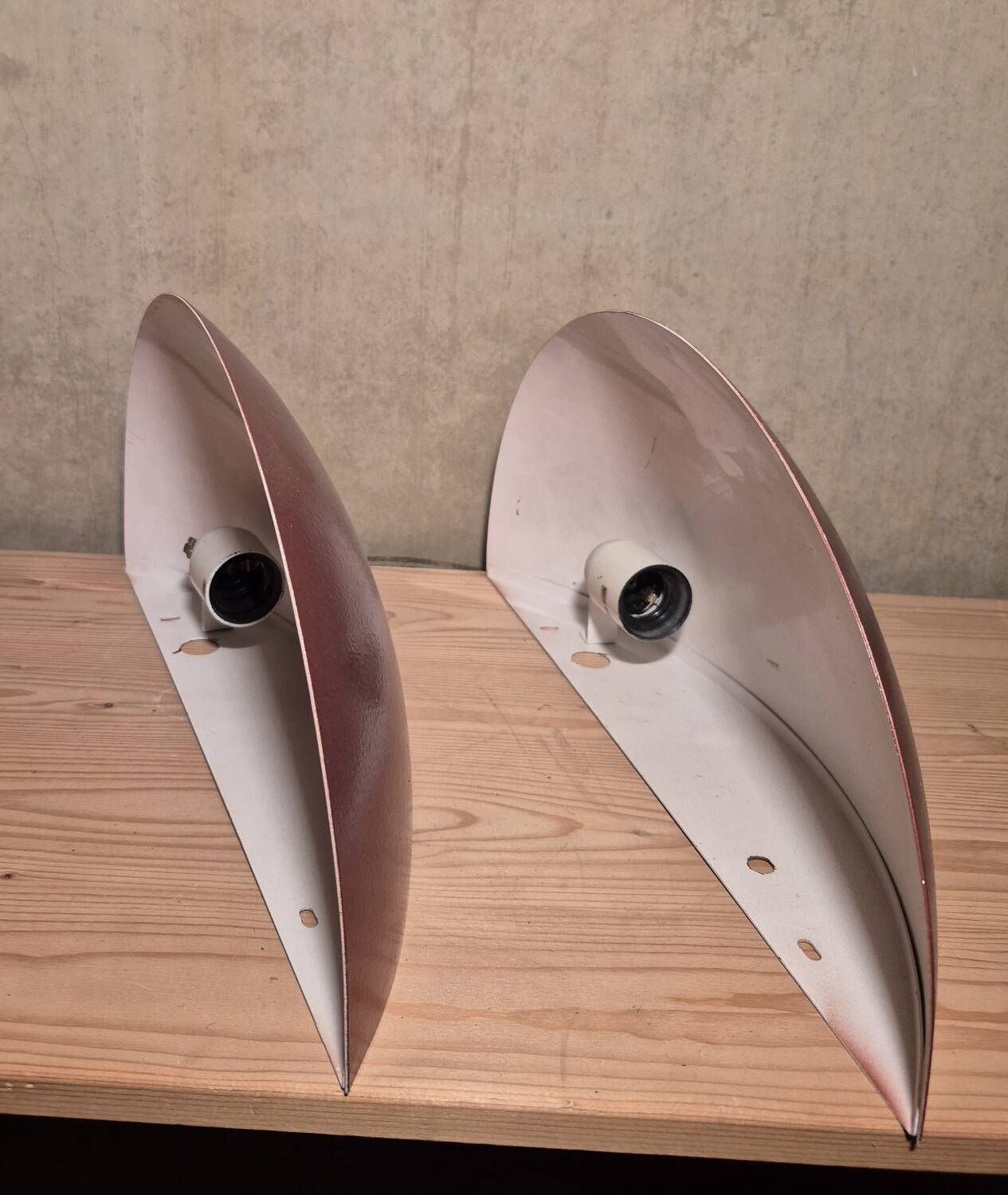 Set 2 vintage wall lamp SCE half moon metal uplight 39cm