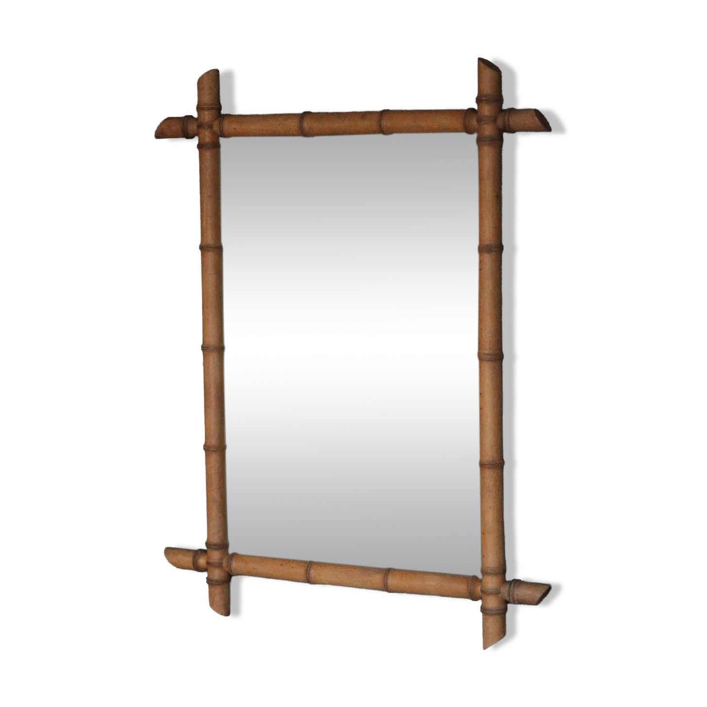 Bamboo effect wooden mirror, vintage wall mirror, decor