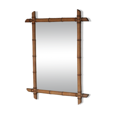 Miroir bois imitation bambou, miroir mural ancien, déco