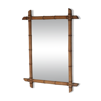 Bamboo effect wooden mirror, vintage wall mirror, decor