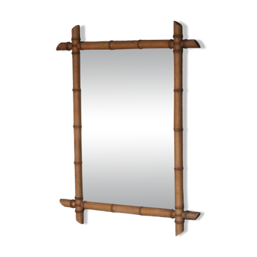 Bamboo effect wooden mirror, vintage wall mirror, decor